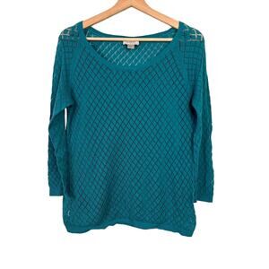 LOFT Women's Medium Teal Diamond Pointelle Sheer Sweater‎ Set w/matching Cami